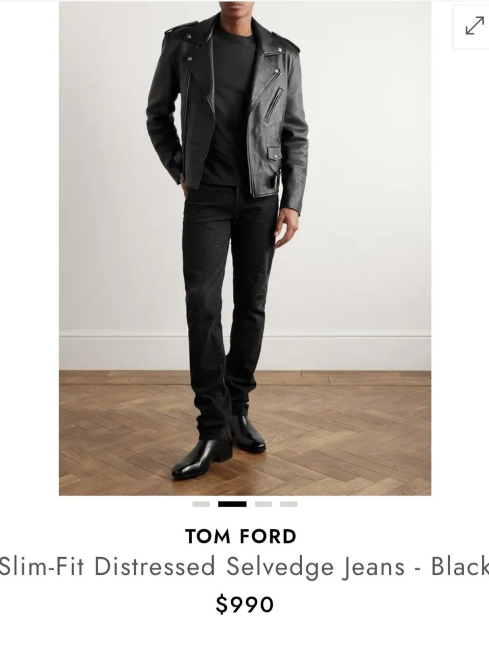 TOM FORD Slim Fit Distressed Selvedge Jeans Black Sz 31x32 Luxury Designer Denim